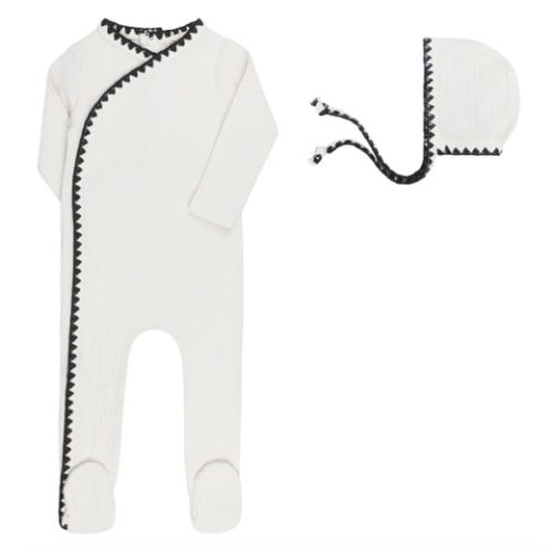 Baby Boy Footie & Bonnet – Ivory Boy – Whipstitch