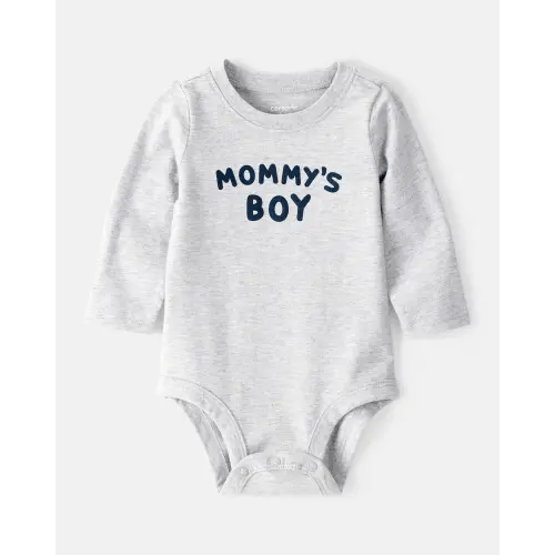 Baby Boy "Mommy's Boy" Long-Sleeve Graphic Bodysuit - Grey | Carter's