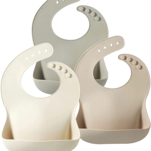 PandaEar Set of 3 Silicone Baby Bibs, Waterproof Soft Adjustable Bibs for Babies Toddlers 10-72 Months