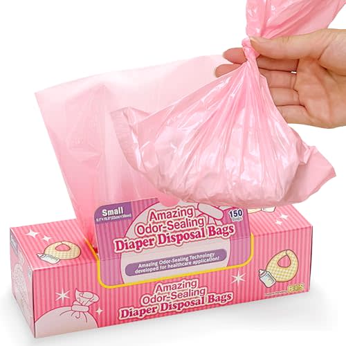 BOS Amazing Odor Sealing Baby Diaper Disposal Bags - Durable and Unscented [Size: S, Color: Pink] (150 count, Pack of 1) (150 Bags)