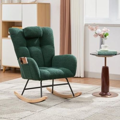 300lb Capacity Nursery Glider Rocker,Teddy Upholstered with Wood Legs for Living Room,Bedroom Nursery Includes Side Pockets