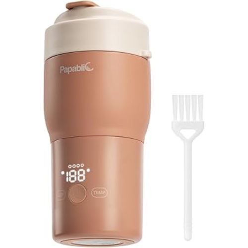 Papablic Portable Bottle Warmer for Travel Almond Rose, with White Bottle Cap Brush