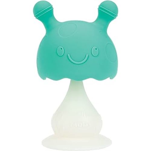 Nuby Super Soft Silicone Teether with Suction Base - Visually Stimulating and Easy to Grasp Toy for Baby Teething Relief - 3+ Months