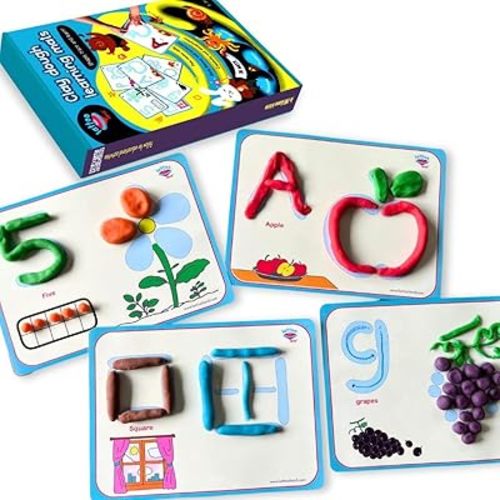 Alphabet & Number Playdough Mat for Letter Tracing | 36 Activity Card for Clay, Playdoh, Marker | Learn ABCs, Number & Shape | Educational Montessori Flashcard for Preschool Kid | 2, 3, 4, 5 Year Old