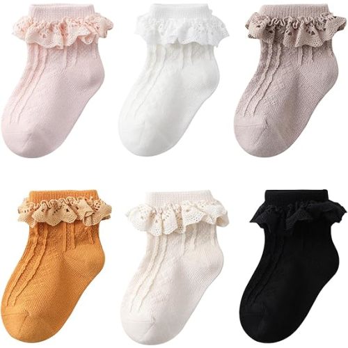 Zumou Toddler Lace Socks Girls Ruffle Eyelet Frilly Princess for Baby Little Kids