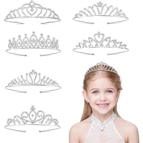 6 Pack Silver Dazzling Rhinestone Crown Headbands for Kids Girls Teens Women Brides, Wedding Birthday Party Prom Princess Crystal Tiaras