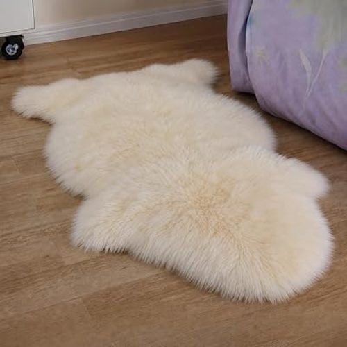 Woolous Sheepskin Rug, New Zealand Large Genuine Natural Lambskin Fur Fluffy Area Real Sheep Skin Throw Rug for Bedroom and Living Room, (Single Pelt 2x3ft,Ivory)
