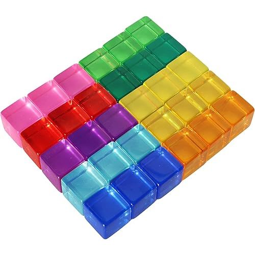 Candywood Rainbow Acrylic Gem Cubes Blocks Children Educational Sensory Training Crystal Toys Baby Learn Color Light Shadow Stacking Toys (30-Pcs)