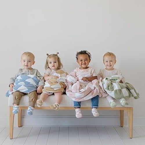 Orelle Checkered Baby Blanket & Matching Socks Set | Plush Baby Blanket | Luxury Ultra-Soft & Cozy Receiving Blanket | Newborn Gift & Registry Must-Have | 30x40” | Blue