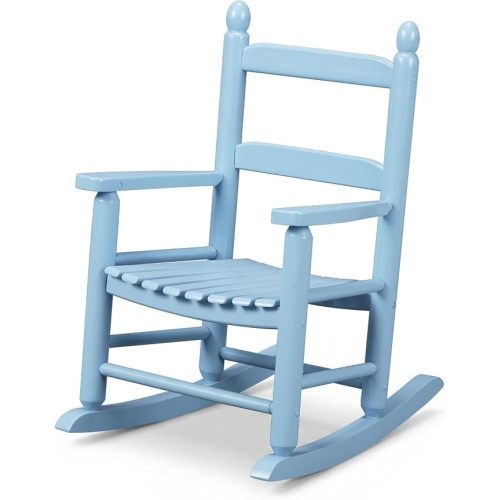 Kids Rocking Chair, Ergonomic Sturdy Toddler Rocking Chair with High Backrest & Rounded Armrests, Safe Solid Wood Baby Rocker Chair for Age 3-6, Outdoor,Living Room, Reading Room(Blue)