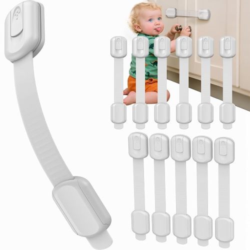 Infinno Cabinet Locks for Baby Proofing, Child Safety Latches, 12 Pack | No drill 3M adhesive, heavy duty hold, fits drawers, cupboards and fridge, installs in minutes, keeps toddlers and pets out