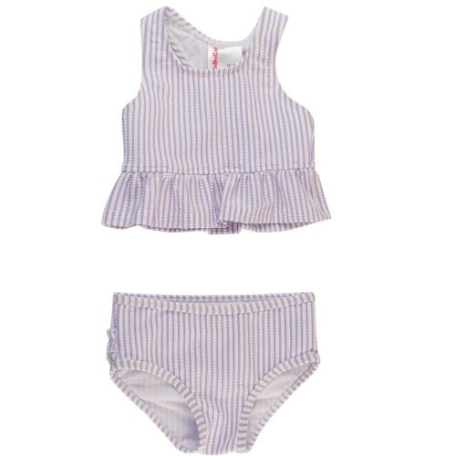 RuffleButts Baby Girls UPF50+ Seersucker Peplum Tankini