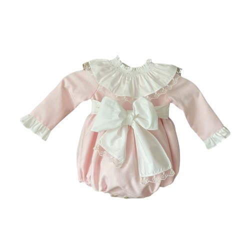 Kiara Pink/White Cotton Romper