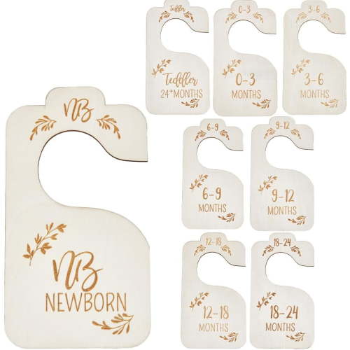 8Pcs Wooden Baby Wardrobe Dividers Nursery Hanger Seperaters from Newborn to 24 Month Baby Closet Organizers Nursery Infant Wardrobe Hangers Divider for Newborn Shower Decor