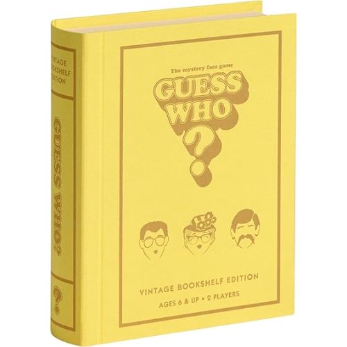 WS Game Company Guess Who? Vintage Bookshelf Edition, Linen Wrapped Book Box & Slipcase, Inspired by 1991 Version, Classic Board Games for Kids & Adults, Ages 6+