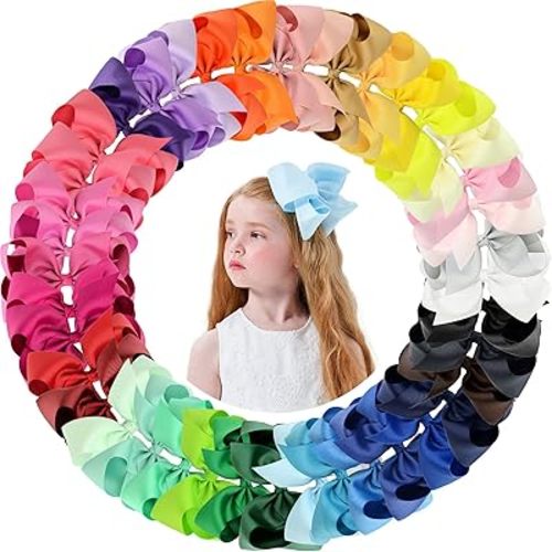 Big Hair Bows Clips for Girls Little Girl Bows Hair Clip Hair Accessories for Toddler Girls 4-6 (40pcs/6inch)