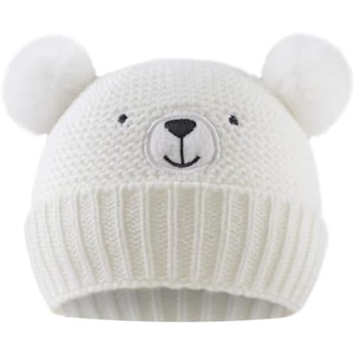 JANGANNSA Cute Bear Baby Beanie Pompom Baby Boys Hat Infant Toddler Winter Knitted Beanies for Girls