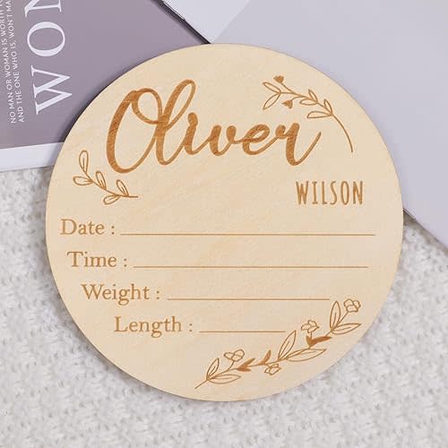 Personalized Birth Announcement Sign for Hospital, Laser Engraved Wooden Baby Name Announcement Sign, Newborn Announcement Sign (Design B02)