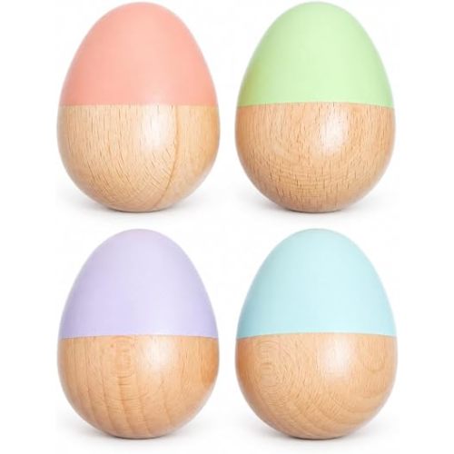 Pearhead Wooden Egg Shaker Baby Toy Set, 4-Piece Musical Rattles