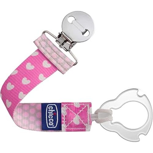 Chicco Two-in-One Pacifier Clip with Loop & Ring Attachment, Loop for Teethers and Small Toys, Ring Included for Knob-Style Pacifiers, Secure Clasp is Gentle on Clothing, One-Piece Design, Pink