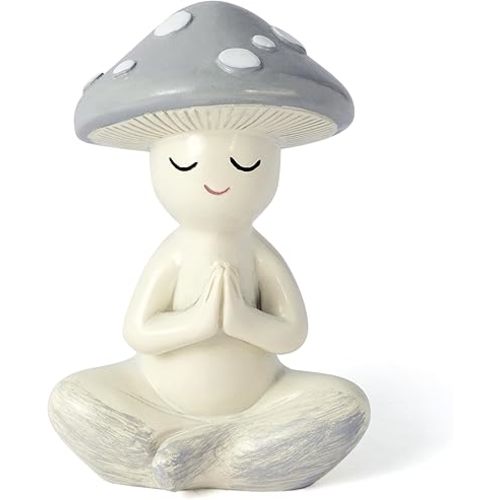Meditation Mushroom Resin Statue - Cute Meditation Mushroom Statue for Desk Living Room Resin Figurine for Home Patio Office Decoration Cute Plant Statues for Tabletop Garden Backyard Decor
