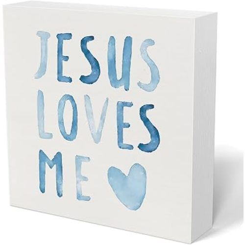 Baby Boys Nursery Decor,Jesus Loves Me Christian Gifts Wood Sign