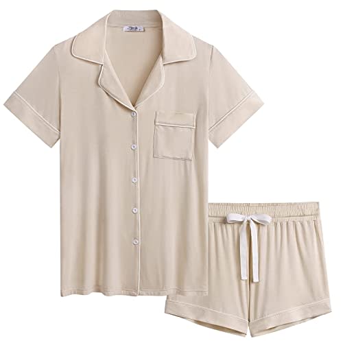 Cherrydew Women's Bamboo Viscose Cooling Button Up Pajama Shorts Set | Buttery Soft Feel,Naturally Cooling,Lightweight Drape,Timeless Design,Hot Sleeper Friendly