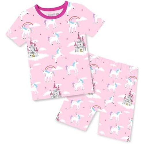 Bamboo Viscose Toddler Unicorn Mermaid Girls Kids Pajamas Short Sleeve Summer Cool Snug fit Pjs 12M-8Y 2pcs