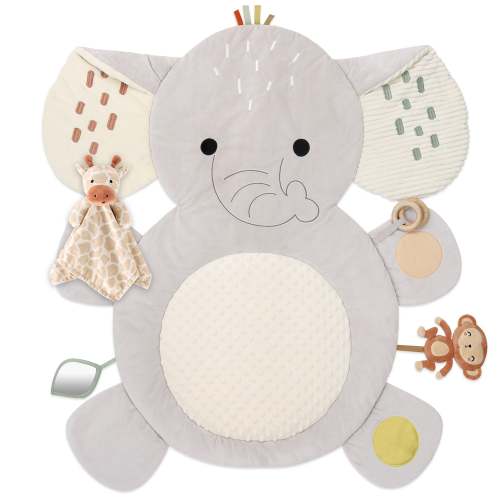 Tummy Time Mat and Baby Lovey Security Blanket- Safari Elephant