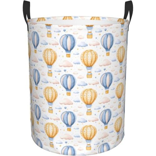 Large Laundry Basket with Handles - Cloud Hot Air Balloon Print Baby Kids Nursery Dirty Clothes Laundry Hamper for Bedroom Aesthetic