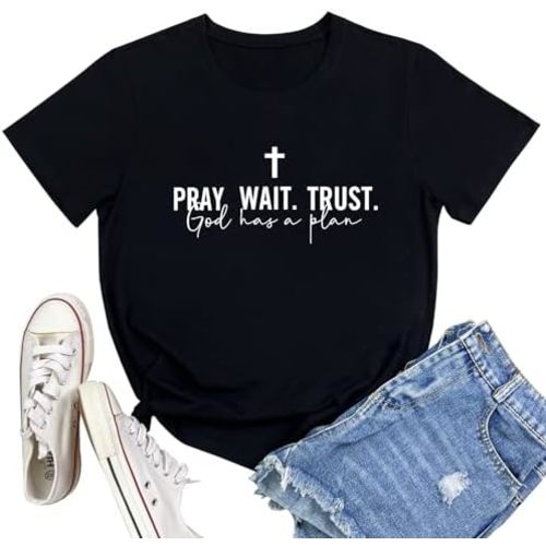 LOOKFACE Women Pray Wait Trust Soft Tees Cute Graphic T Shirts