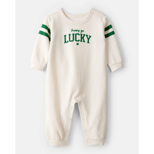 Baby St. Patrick's Day Lucky French Terry Long-Sleeve Jumpsuit - Cream - Carter's | Carter's