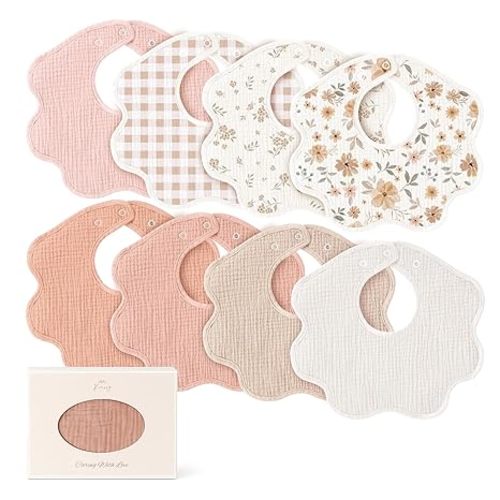 Konssy Muslin Baby Bibs 8 Pack, 100% Cotton Absorbent Bandana Drool Bibs for Teething and Drooling for Unisex Boys and Girls