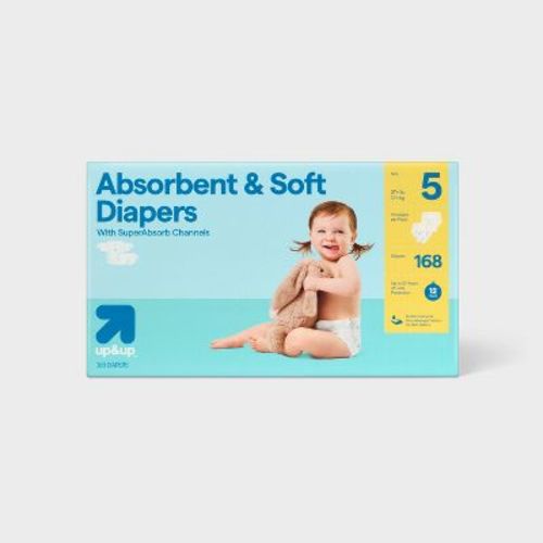 Disposable Diapers - Size 5 - 168ct - up&up™: 27+ lbs, Hypoallergenic, Dermatologist Tested, Latex-Free