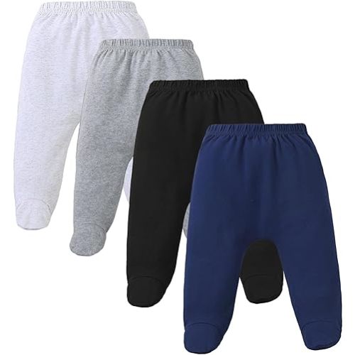 4 Pack Baby Footed Pants: Soft Cotton Spandex Pants with Feet Pull on Bottoms for Infant Unisex Baby Boys Girls