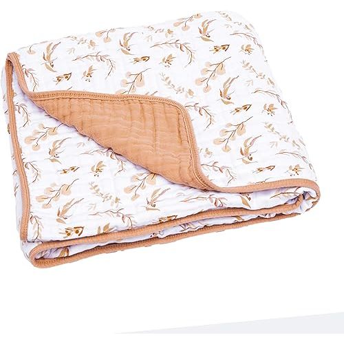 Parker Baby Muslin Blanket - 100% Soft Cotton Baby Quilt and Kids Reversible Blanket - Crib, Stroller, Tummy-Time Blanket - Girls - Prairie Floral