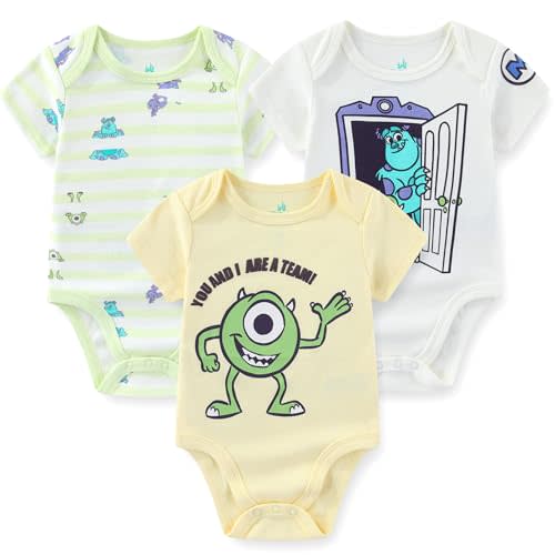 Disney Monsters Inc. Mike Wazowski James P. Sullivan Baby Boys 3 Pack Bodysuit Creeper for Newborn and Infant