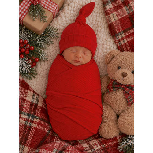Red Ribbed Cotton Newborn Baby Swaddle Blanket – SpearmintLOVE