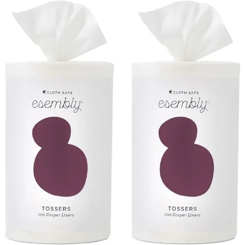 Esembly Tossers – Disposable Bamboo from Viscose Diaper Liners for Cloth Diapers – Earth-Friendly, Fragrance-Free, Chlorine-Free – One Size, 200 Liners (2-Pack of 100-Liner Rolls)