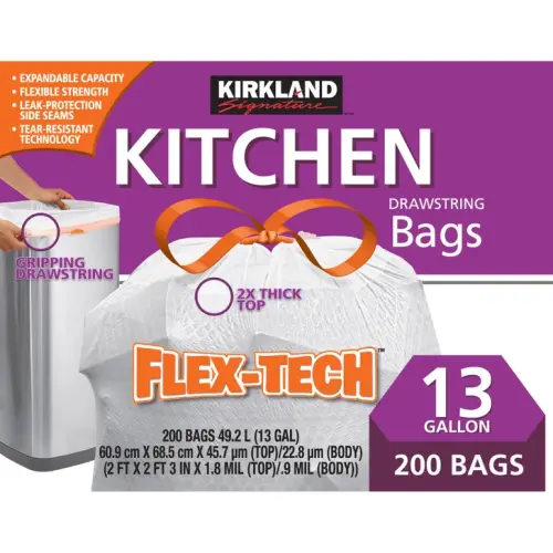 Kirkland Signature Flex-Tech 13-Gallon Kitchen Trash Bag, 200-count | Costco