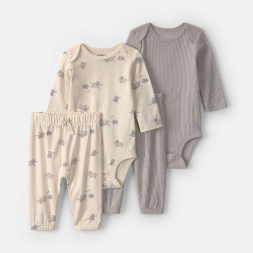 Baby 4-Piece Elephant Long-Sleeve Bodysuit & Pant Set - Grey | Carter’s Oshkosh Canada