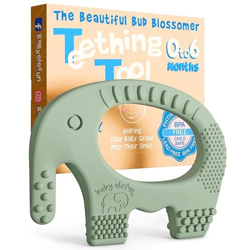 Teething Toys for Babies Age 0 to 6 Months - Baby Elefun 5X Pain Relief Smart Teether - Zero Developmental Delay Silicone Baby Teething Toy Ring - Cute Infant Shower Gift Chew Toy for Babies