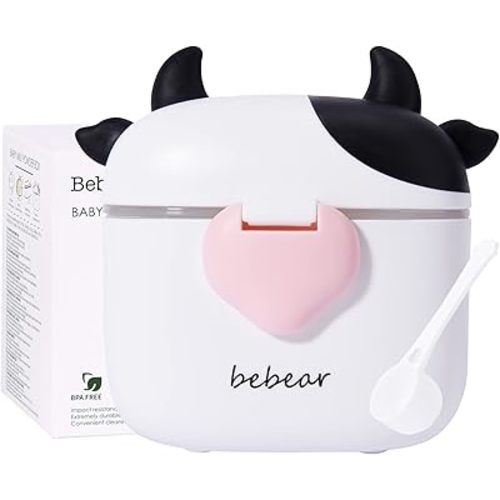 Bebamour Baby Formula Dispenser Portable Travel Milk Powder Formula Container Candy Fruit Snack Storage Container with Scoop and Leveller, BPA Free, 450 ML (NEW Black)