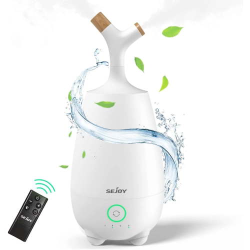 Sejoy Ultrasonic Humidifier for Home, 5L Large Capacity, Cool Mist, Remote Control, Auto Shut-off, White