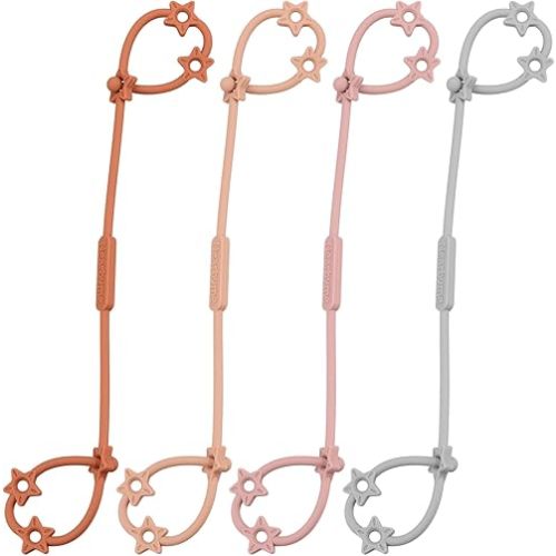 Toy Straps for Baby, 4 Pack Adjustable Stretchable Sippy Cup Straps, Sippy Bottles or Pacifier to Stroller, Highchair, Car Seat, Hanging Basket (4Pack, Blush/Muted/Clay/Gray)