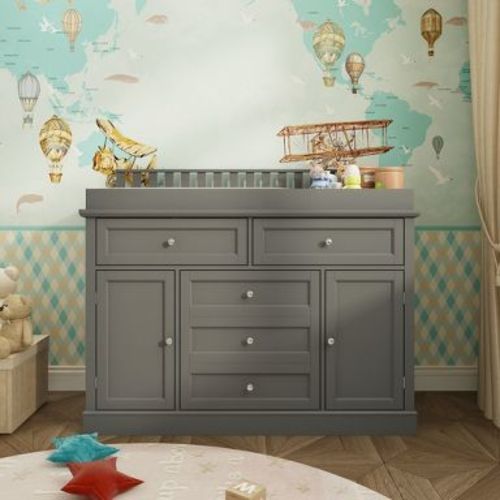 Famapy Baby Changing Table Chest of Drawers Edge Protection Top Upholstery Gray