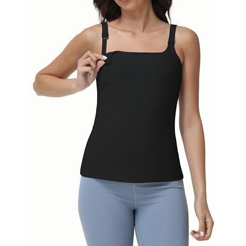 Foucome Nursing Tank Tops for Breastfeeding Square Neck Nursing Camisoles Yoga Workout Shirt with Built in Bra