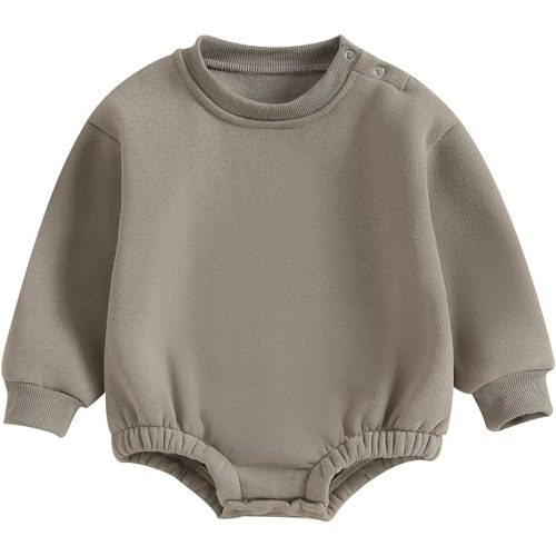 Newborn Warm Sweatshirt Romper Baby Boy Girl Solid Crewneck Long Sleeve Fleece Sweater Bodysuit Thick Winter Clothes