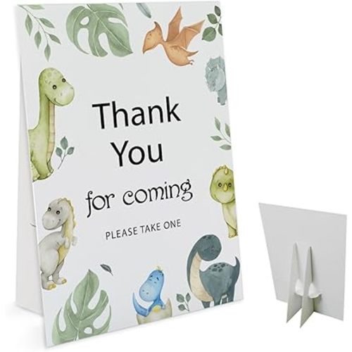 Thank You For Coming Please Take One Sign(8 x 11 Inch with Holder), Cartoon Dinosaur Theme, Dino Baby Shower Decorations, Baby Shower Favor Sign-BSLP06