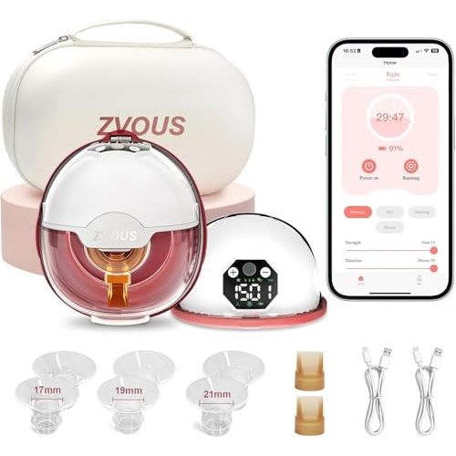 Hands Free Breast Pump Comfortable, Painless Strong Suction Power Rechargeable Electric Breast Pump Smart App Wearable Pump Leakproof 4 Modes Levels Wireless Pump for Driving Office Yoga Sleeping